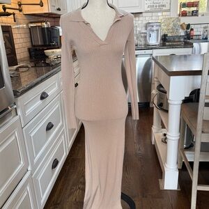 BLANC - Long Sleeve Tan Ribbed Knit Dress - Size M